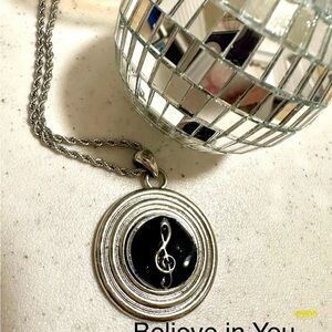 Silver and Black Music Note Pendant Necklace